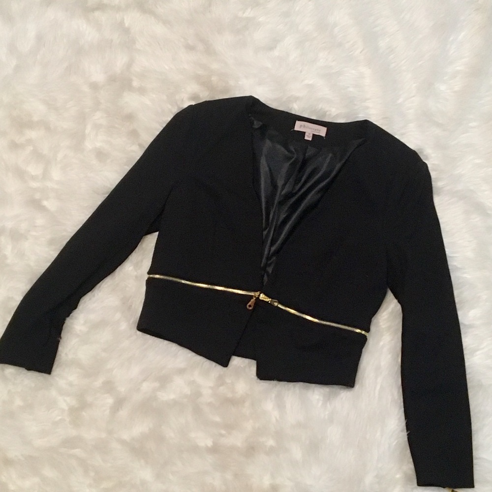 Philosophy Black Zipper Blazer, Size 10